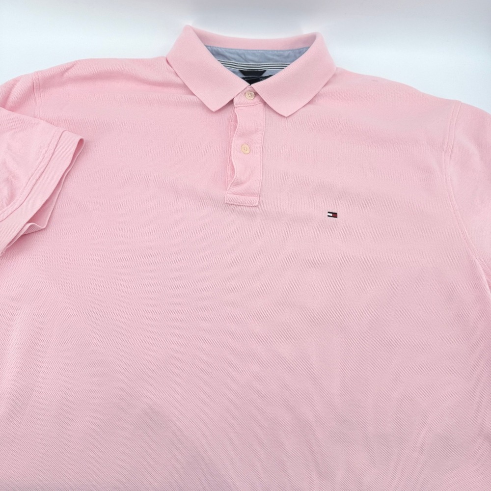 Tommy Hilfiger Polo Shirt Mens‎ XL Pink Short Sleeve Pique Cotton Flag Logo
